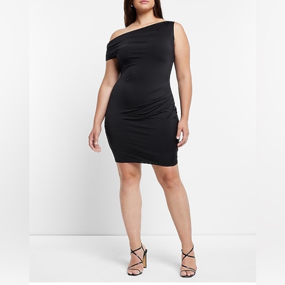 Express Black One-Shoulder Dress Large Bodycon
